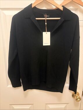Quince 100% Cashmere Men’s Black V-Neck Collared Knit Sweater NWT